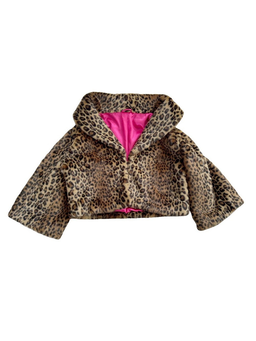 Cropped Faux Fur Animal Print Jacket with Pink Y2K S/M Indie Sleaze